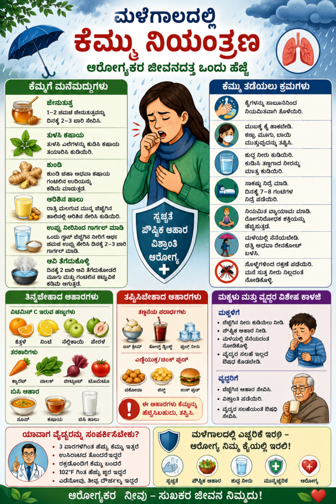 ಮಳೆಗಾಲದಲ್ಲಿ ಕೆಮ್ಮು ನಿಯಂತ್ರಿಸಿ – ಆರೋಗ್ಯವನ್ನು ಕಾಪಾಡಿಕೊಳ್ಳಿ!"