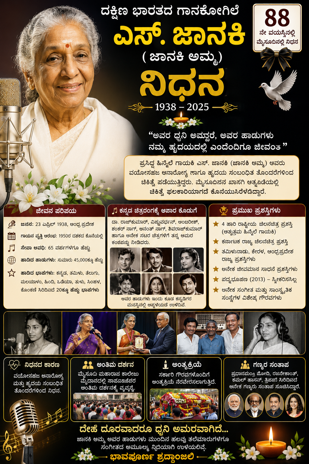 ಆರು ದಶಕಗಳ ಸಂಗೀತಯಾನಕ್ಕೆ ತೆರೆ – ಎಸ್. ಜಾನಕಿ ನಿಧನ