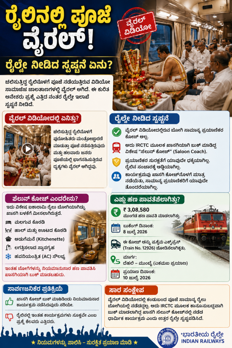 ಚಲಿಸುತ್ತಿದ್ದ ರೈಲಿನಲ್ಲಿ ಪೂಜೆ ವೈರಲ್ – ರೈಲ್ವೆ ಇಲಾಖೆಯ ಸ್ಪಷ್ಟನೆ