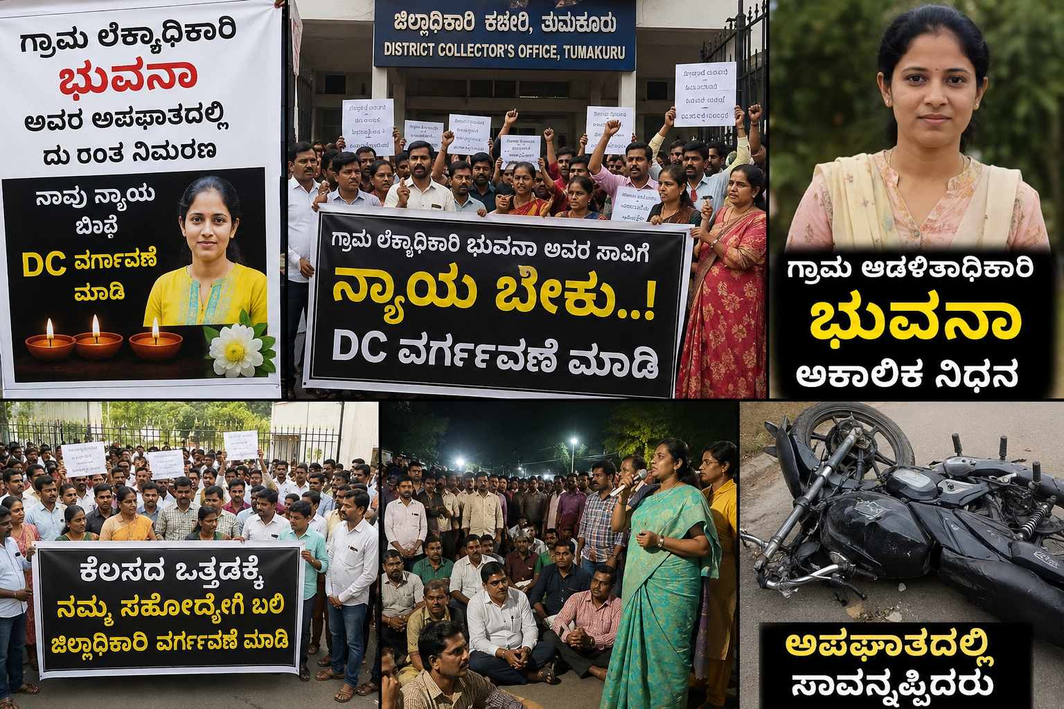 ತುಮಕೂರಿನಲ್ಲಿ ಗ್ರಾಮ ಆಡಳಿತಾಧಿಕಾರಿ ಭುವನಾ ಸಾವಿಗೆ ಆಕ್ರೋಶ